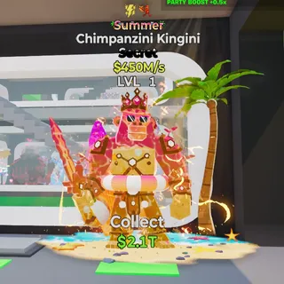 SUMMER CHIMPANZINI KINGINI 450M/S LVL 1 2 TRAITS FORTNITE STEAL THE BRAINROT
