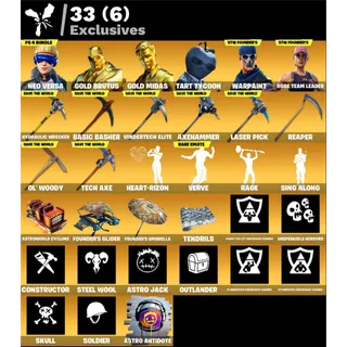 Fortnite: 117 Skins Save the World Founder's Deluxe Edition Max lvl: 310 | Neo Versa | Gold Midas | AxeHammer ✉️ Full Access