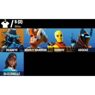 Fortnite: 5 SKINS Deadeye | Wooly Warrior | Dummy | Absenz | Blizzabelle + 100 VB ✅ All Platforms ✉️ Full Access