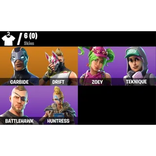Fortnite: 6 SKINS Carbide | Zoey | Teknique | Battlehawk | Drift | Huntress + 400 VB ✅ All Platforms ✉️ Full Access