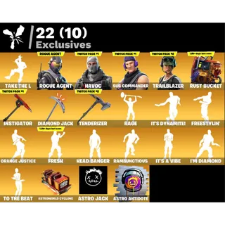 Fortnite: 108 SKINS Take The L | Rogue Agent | Havoc | Fresh | Head Banger | Diamond Jack ✅ All Platforms ✉️ Full Access