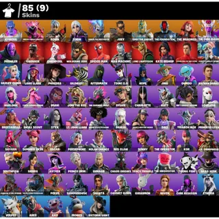 Fortnite: 85 SKINS Harley Quinn  | Ares | Axo | Etheria | Carnage | Victoria Saint + 150 VB ✅ All Platforms ✉️ Full Access