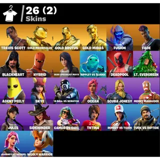 Fortnite: 26 SKINS Travis Scott | Gold Midas | Gold Brutus | Gold Meowscles | Hybrid + 2000 VB ✅ All Platforms ✉️ Full Access