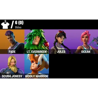 Fortnite: 6 SKINS Fade | Lt. Evergreen | Wooly Warrior | Jules | Ocean | Scuba Jonesy + 250 VB ✅ All Platforms ✉️ Full Access