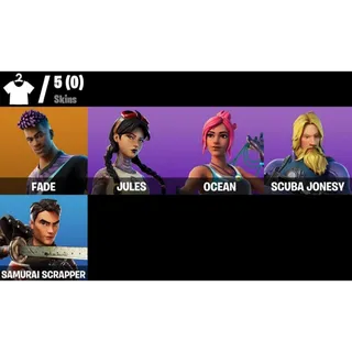Fortnite: 5 SKINS Jules | Ocean | Scuba Jonesy | Fade | Samurai Scrapper + 100 VB ✅ All Platforms ✉️ Full Access
