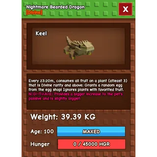 Nightmare Bearded Dragon 100 38-39kg max