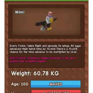 Huge Bald Eagle Nightmare Age 100 60+kg max