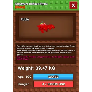 Nightmare Rainbow Hatch Hydra Age 100 39.47kg max