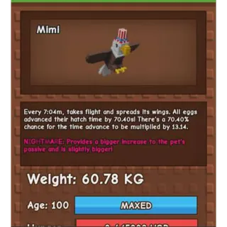 Huge Bald Eagle Nightmare Age 100 60+kg max