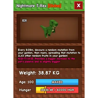 Nightmare T-rex Trex 100 38-39kg max Age 100