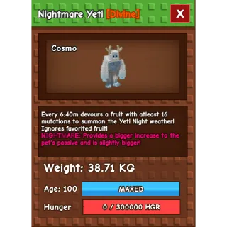 Nightmare Yeti Age 100 38-39kg max