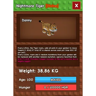 Nightmare Tiger Age 100 38-39kg max