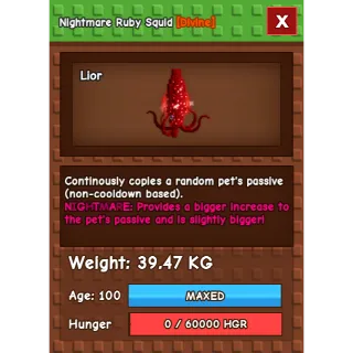 Nightmare Ruby Squid Age 100 38-39kg max