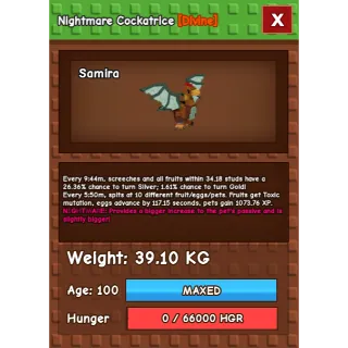 Nightmare Cockatrice Age 100 38-39kg max