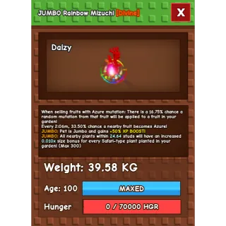 Huge Rainbow Hatch Mizuchi MAX AGE 100