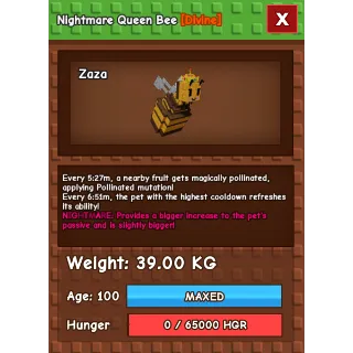 Nightmare Queen Bee Age 100 38-39kg max