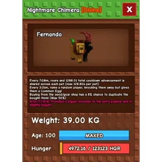 Nightmare Chimera Age 100 38-39kg max