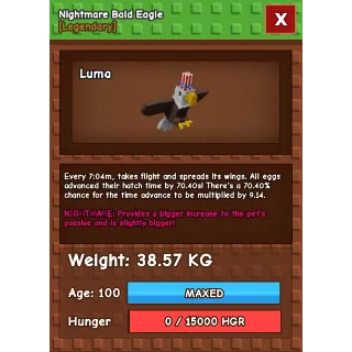 Huge Nightmare Bald Eagle 100 38-39kg max