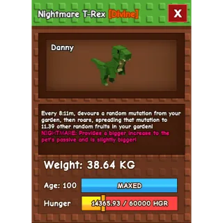 Nightmare T-rex Trex 100 38-39kg max Age 100