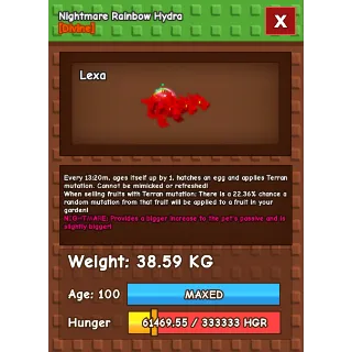 Nightmare Rainbow Hatch Hydra Age 100 38.59kg max