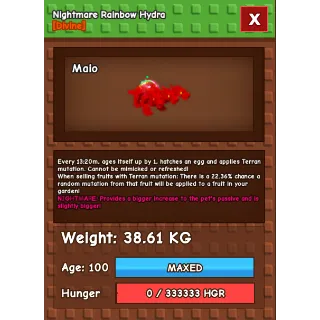 Nightmare Rainbow Hatch Hydra Age 100 38.06kg max