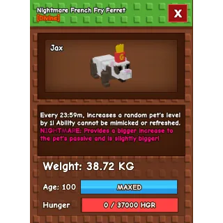 Nightmare French Fry Ferret Age 100 38-39kg max