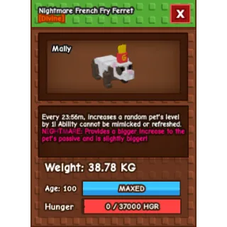 Nightmare French Fry Ferret Age 100 38-39kg max