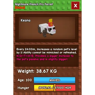 Nightmare French Fry Ferret Age 100 38-39kg max