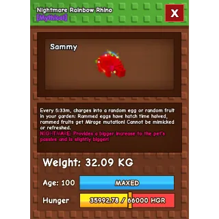 Nightmare Rainbow Hatch Rhino Age 100 32.09kg max