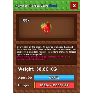 Nightmare Rainbow Hatch Zebra 38.6kg Age 100