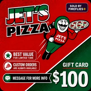 $100.00 USD JET'S PIZZA GIFT CARDS