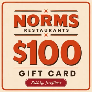 $100.00 USD NORMS RESTAURANTS GIFT CARDS