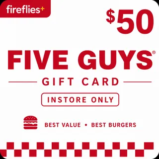 $50.00 USD FIVE GUYS GIFT CARDS