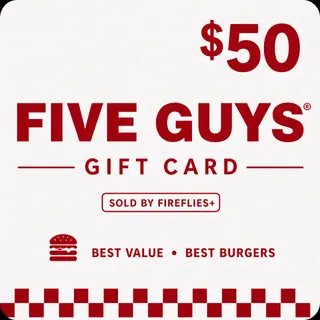 $50.00 USD FIVE GUYS GIFT CARDS