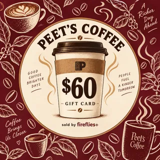 $60.00 USD PEETS COFFEE GIFT CARDS