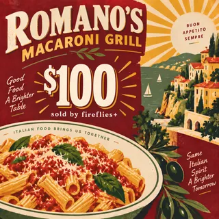 $100.00 USD ROMANOS MACARONI GRILL GIFT CARDS