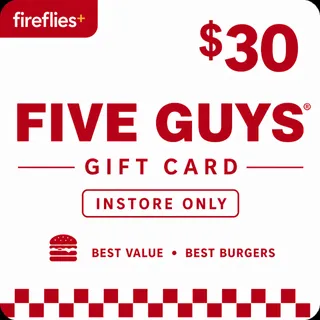 $30.00 USD FIVE GUYS GIFT CARDS