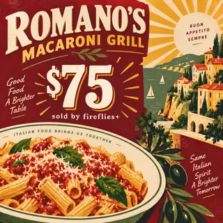 $75.00 USD ROMANOS MACARONI GRILL GIFT CARDS