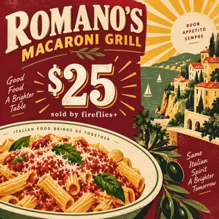 $25.00 USD ROMANOS MACARONI GRILL GIFT CARDS