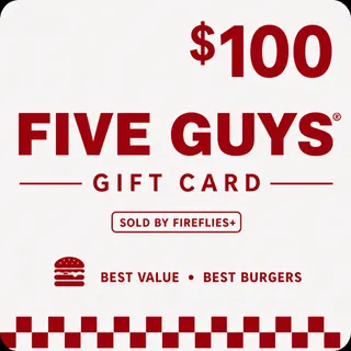 $100.00 USD FIVE GUYS GIFT CARDS