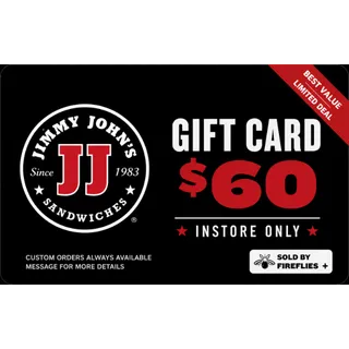 $60.00 USD JIMMY JOHN'S GIFT CARDS