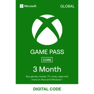 Xbox Game Pass Core 3 Months, Global, Auto Delivery