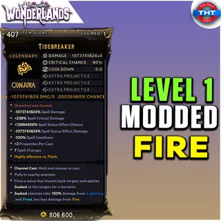 Level 1 Modded Spell Tidebreaker Fire Tiny Tina's
