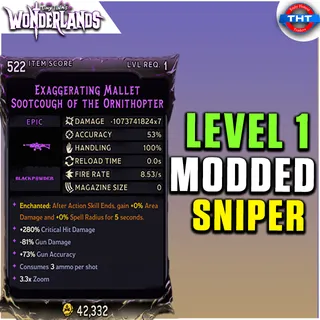 Level 1 Modded AR Exaggerating Mallet Sootcough of the Ornithopter Tiny Tina's