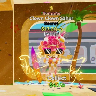 🔥 Clown Clown Sahur Summer Lvl 101 $17.2Qa/s Steal the Brainrot