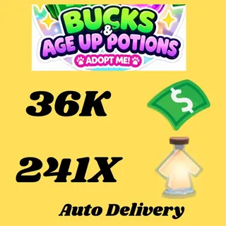 BUCKS AND AGE UP POTIONS  -ADOPT ME (ALL IN ONE ACCOUNT)