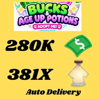 BUCKS AND AGE UP POTIONS  -ADOPT ME (ALL IN ONE ACCOUNT)