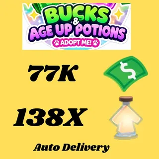 BUCKS AND AGE UP POTIONS  -ADOPT ME 