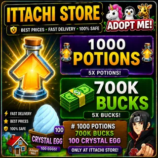 BUCKS AND AGE UP POTIONS AND CRYSTAL EGG 100X -ADOPT ME (ALL IN ONE ACCOUNT)