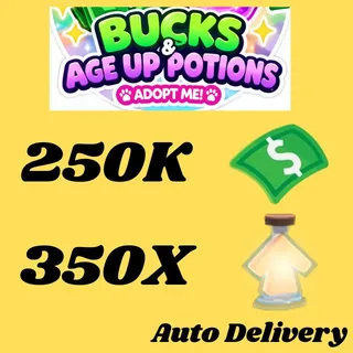 BUCKS AND AGE UP POTIONS  -ADOPT ME (ALL IN ONE ACCOUNT)